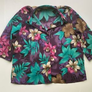 Alia Purple Teal Floral Aloha Top 16 Petite Plus